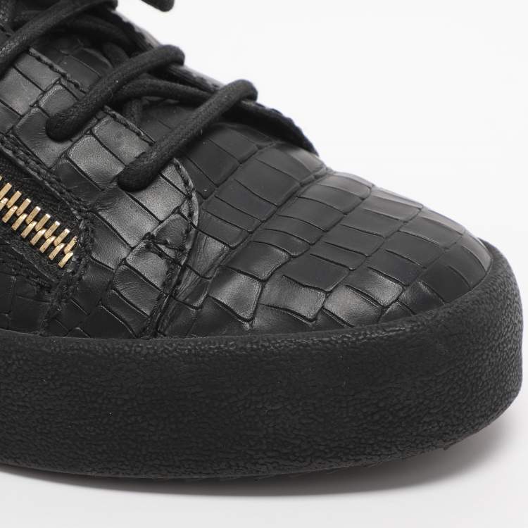 Pre Owned Giuseppe Zanotti Frankie Size 41 Black Croc Embossed Leather Low Top Sneakers