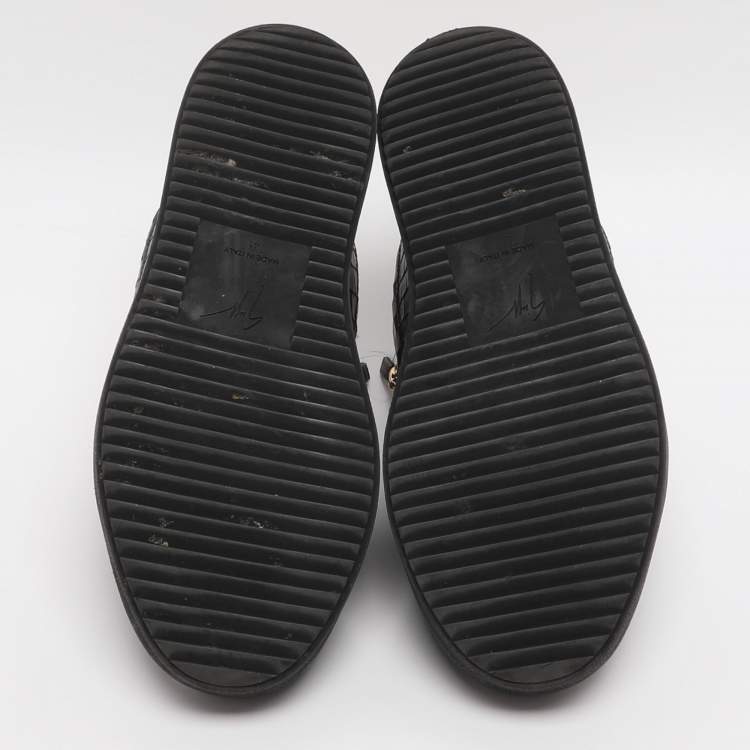 Pre Owned Giuseppe Zanotti Frankie Size 41 Black Croc Embossed Leather Low Top Sneakers