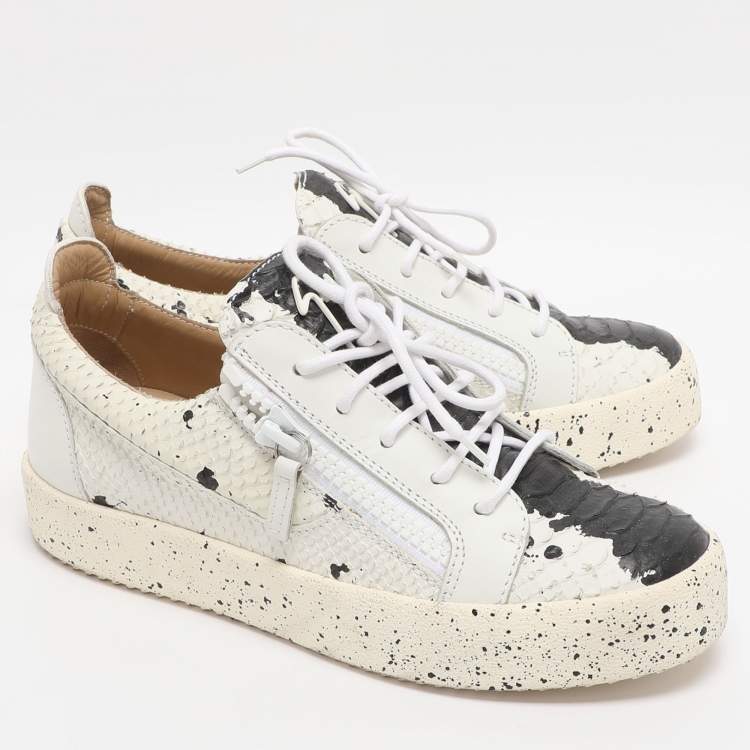 مملوكة مسبقًا Giuseppe Zanotti Frankie Size 41 White/Black Python Embossed Leather Low Top Sneakers