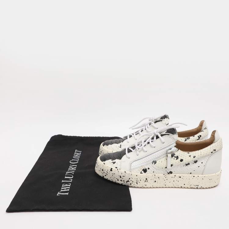 مملوكة مسبقًا Giuseppe Zanotti Frankie Size 41 White/Black Python Embossed Leather Low Top Sneakers