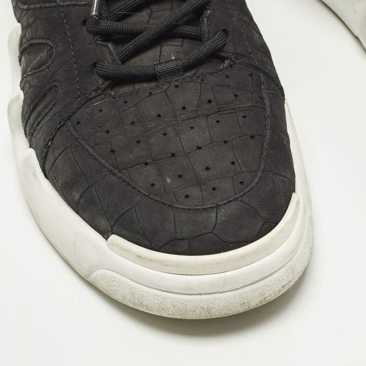 Pre Owned Giuseppe Zanotti Talon Size 44 Black Croc Embossed Leather Lace Up Sneakers