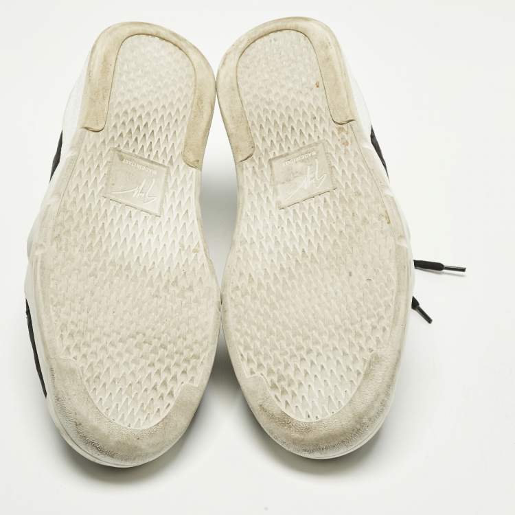 Pre Owned Giuseppe Zanotti Talon Size 44 Black Croc Embossed Leather Lace Up Sneakers