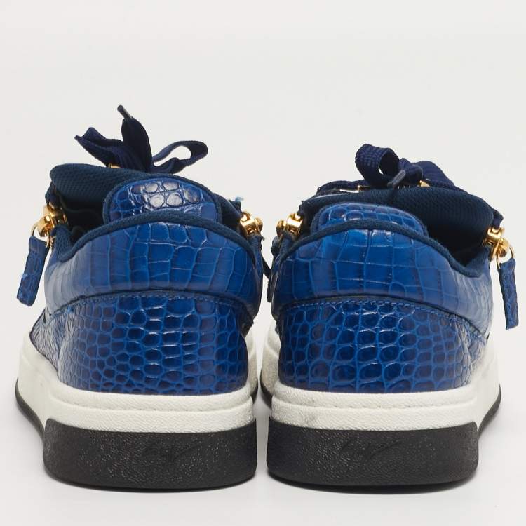 Pre Owned Giuseppe Zanotti GZ Size 42.5 Blue Croc Embossed Leather Low Top Sneakers