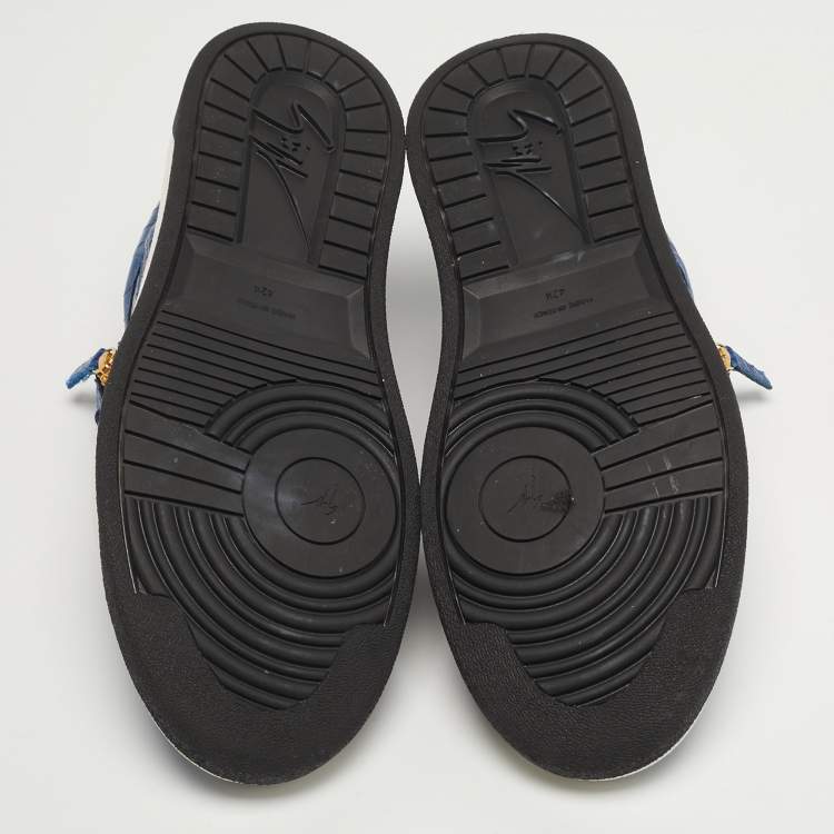 Pre Owned Giuseppe Zanotti GZ Size 42.5 Blue Croc Embossed Leather Low Top Sneakers