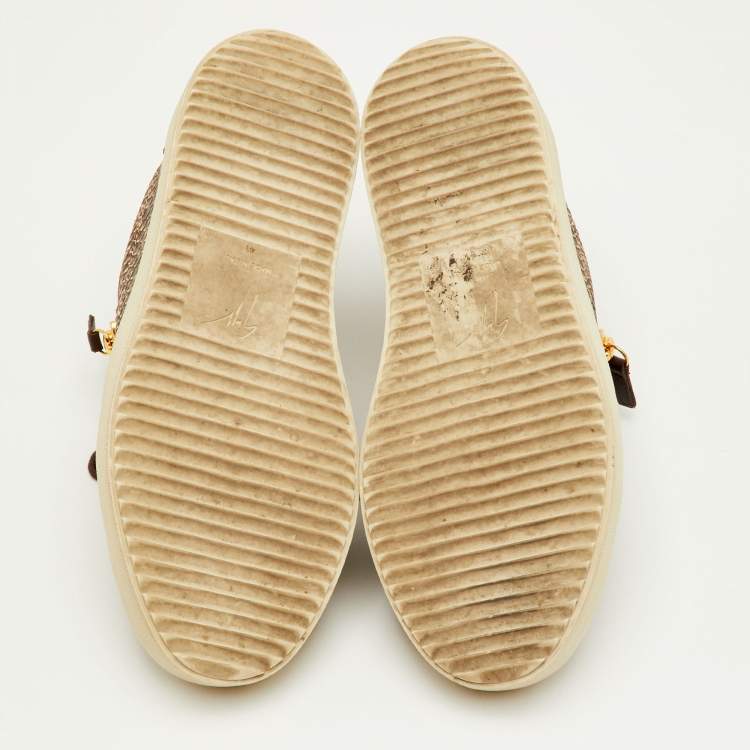 Pre Owned Giuseppe Zanotti Frankie Size 41 Brown Snake Embossed Leather Low Top Sneakers