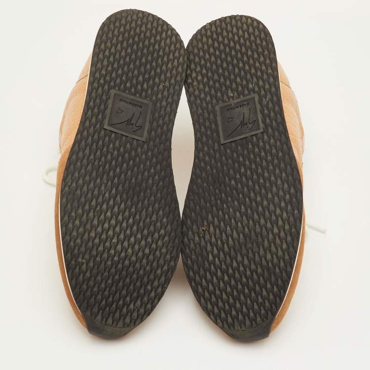 Pre Owned Giuseppe Zanotti Jimi Size 42 Beige Croc Embossed Leather and Suede Low Top Sneakers