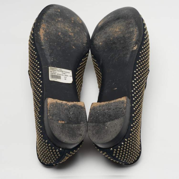 Pre Owned Giuseppe Zanotti Size 45 Two Tone Canvas Stud All Over Shark Tooth Smoking Slippers