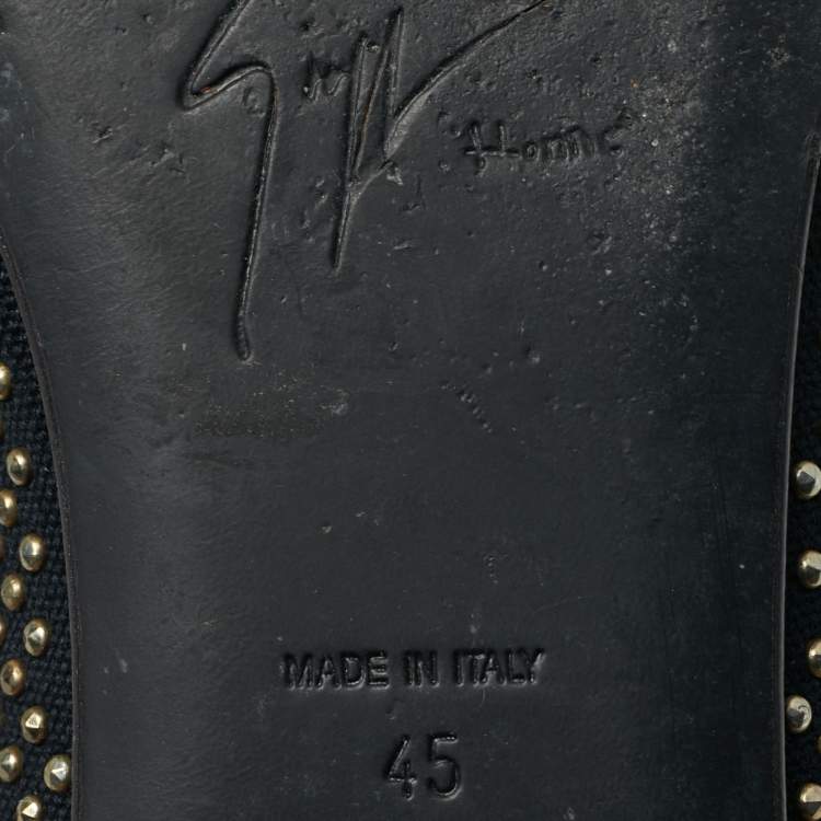 Pre Owned Giuseppe Zanotti Size 45 Two Tone Canvas Stud All Over Shark Tooth Smoking Slippers