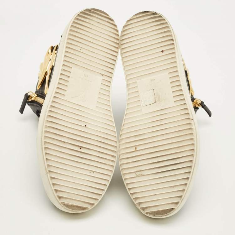 Pre Owned Giuseppe Zanotti Size 43.5 Black Leather Wings Double Side Zip High Top Sneakers