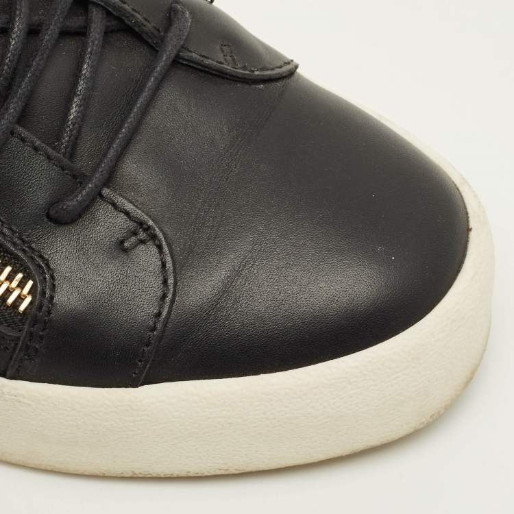 Pre Owned Giuseppe Zanotti Size 43.5 Black Leather Wings Double Side Zip High Top Sneakers