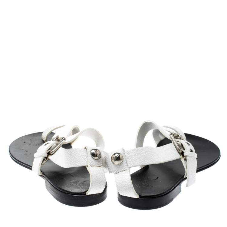 Pre Owned Giuseppe Zanotti White Leather Toe Ring Cross Strap Sandals Size 43