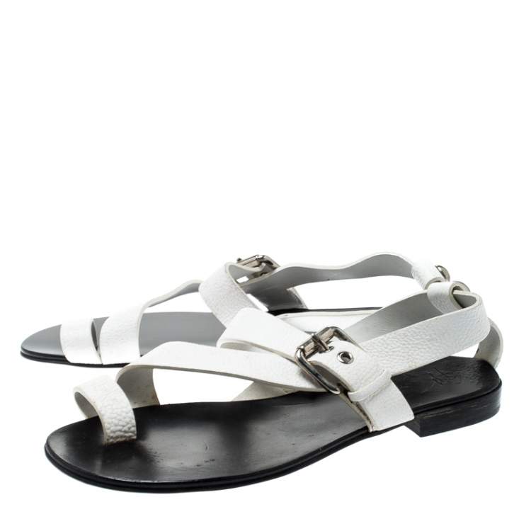 Pre Owned Giuseppe Zanotti White Leather Toe Ring Cross Strap Sandals Size 43