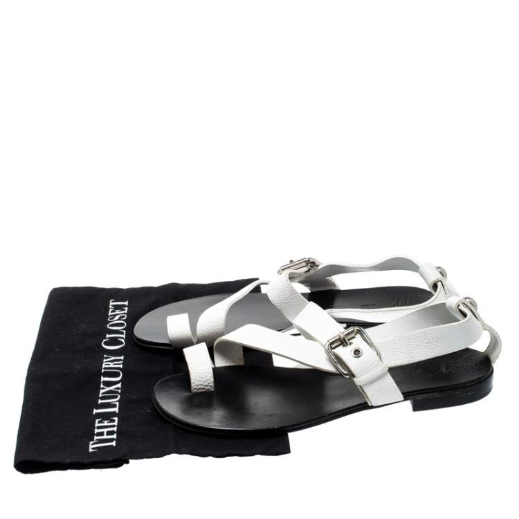 Pre Owned Giuseppe Zanotti White Leather Toe Ring Cross Strap Sandals Size 43