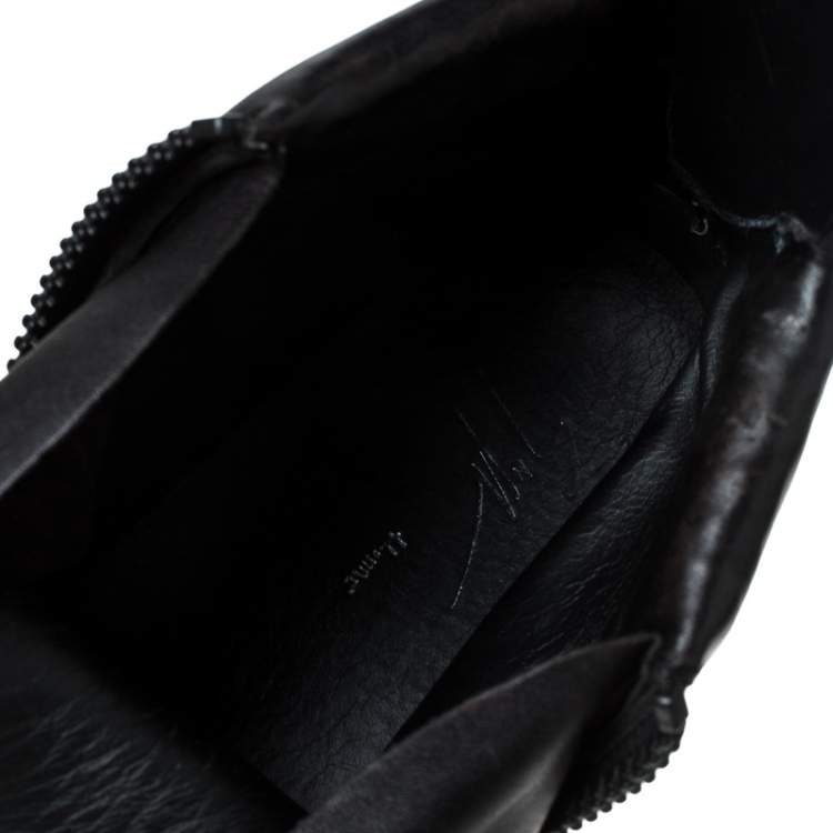 Pre Owned Giuseppe Zanotti Black Leather and Crystal Embellished High Top Sneakers Size 45