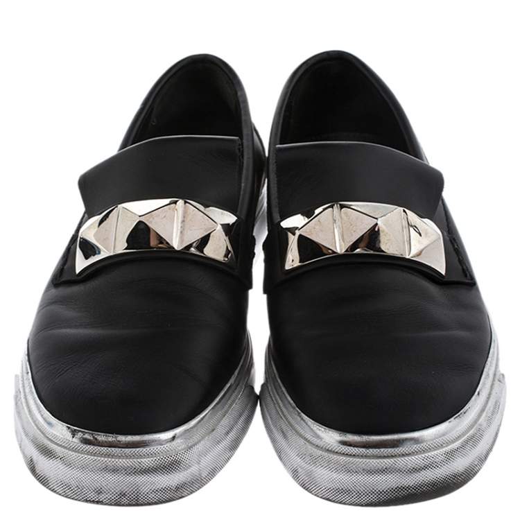 Pre Owned Giuseppe Zanotti Black Studded Leather Skate Slip On Sneakers Size 41