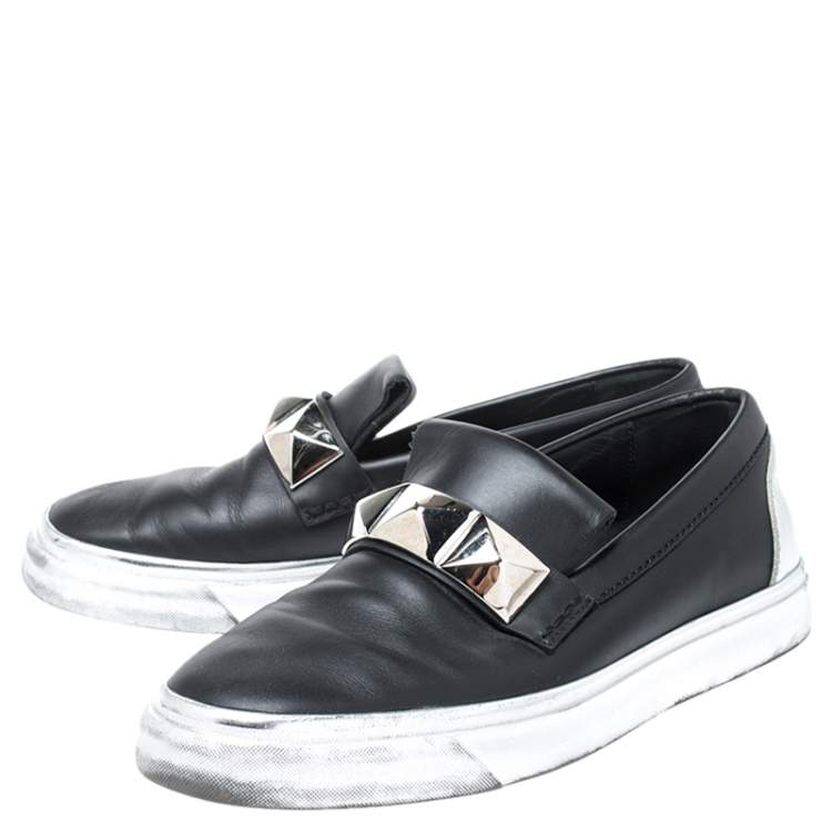Pre Owned Giuseppe Zanotti Black Studded Leather Skate Slip On Sneakers Size 41