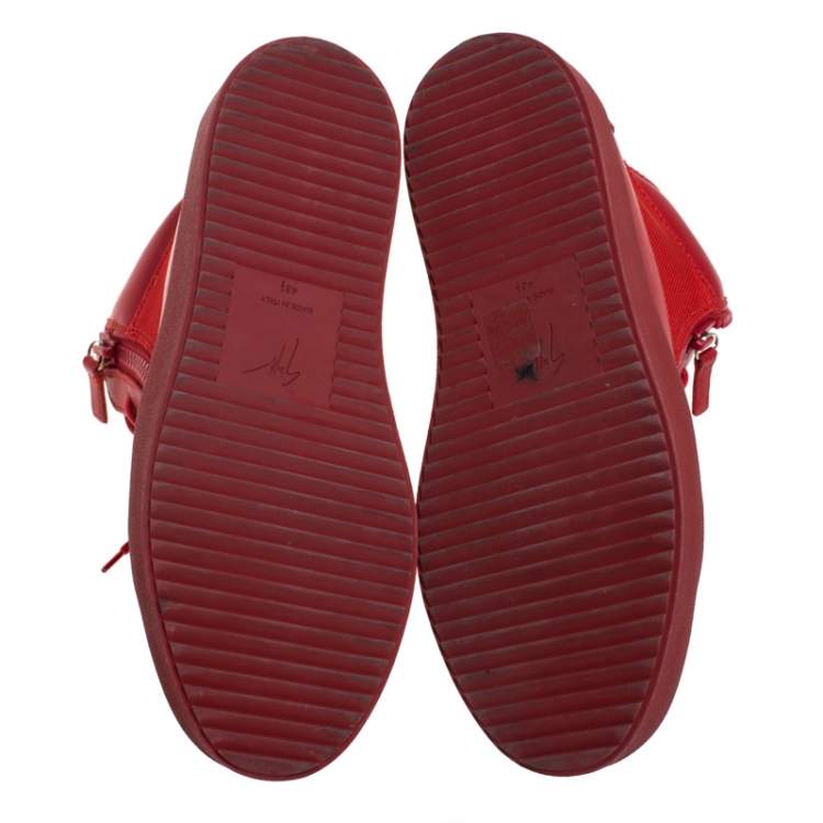 Pre Owned Giuseppe Zanotti Red Canvas and Leather London High Top Sneakers Size 43.5