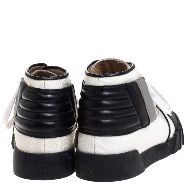 Pre Owned Giuseppe Zanotti Black/White Canvas and Leather Foxy London High Top Sneakers Size 43.5