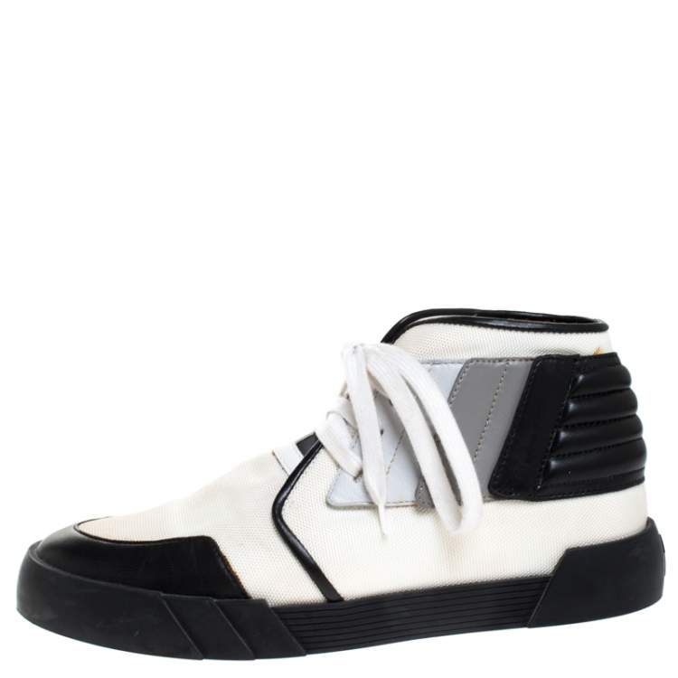 Pre Owned Giuseppe Zanotti Black/White Canvas and Leather Foxy London High Top Sneakers Size 43.5