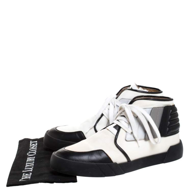 Pre Owned Giuseppe Zanotti Black/White Canvas and Leather Foxy London High Top Sneakers Size 43.5