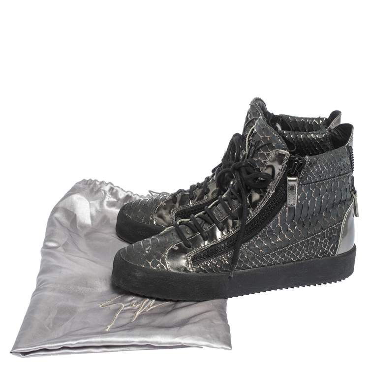Pre Owned Giuseppe Zanotti Python Embossed Leather Double Zip High Top Sneakers Size 41