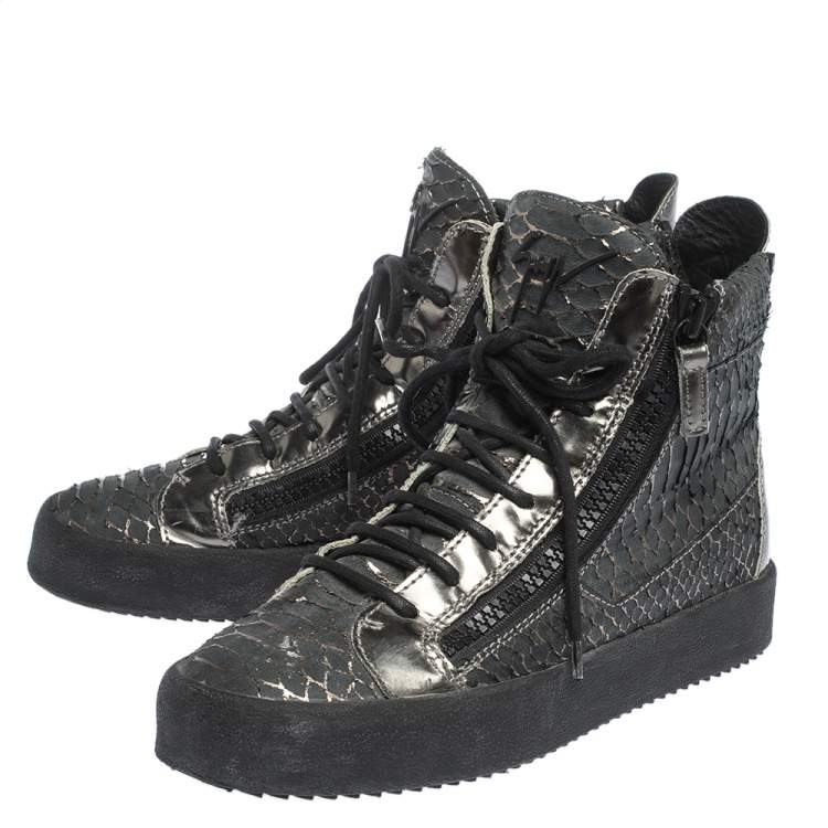 Pre Owned Giuseppe Zanotti Python Embossed Leather Double Zip High Top Sneakers Size 41