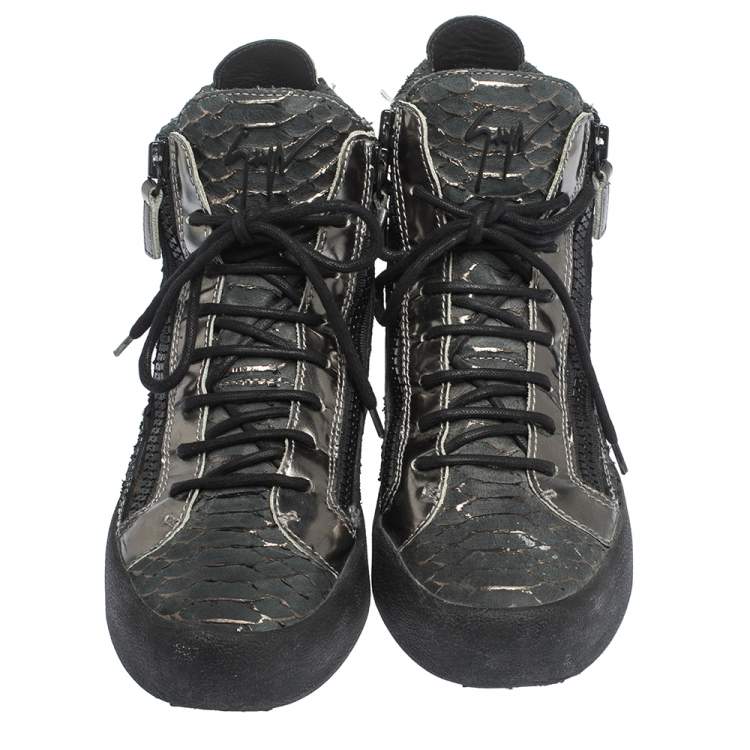Pre Owned Giuseppe Zanotti Python Embossed Leather Double Zip High Top Sneakers Size 41