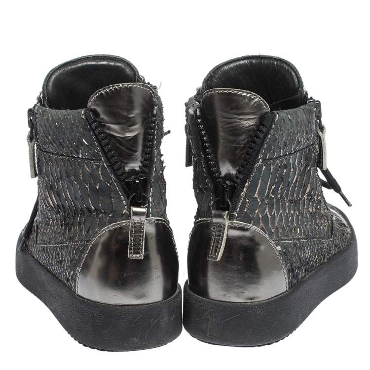 Pre Owned Giuseppe Zanotti Python Embossed Leather Double Zip High Top Sneakers Size 41