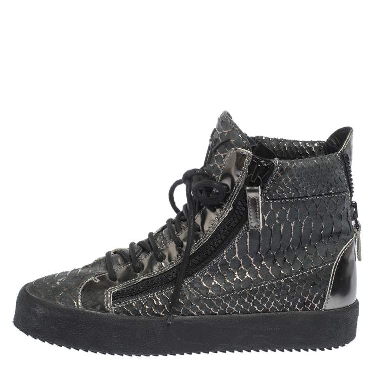 Pre Owned Giuseppe Zanotti Python Embossed Leather Double Zip High Top Sneakers Size 41