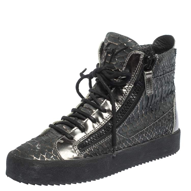 Giuseppe Zanotti Python Embossed Leather Double Zip High Top Sneakers Size  41 Giuseppe Zanotti | The Luxury Closet