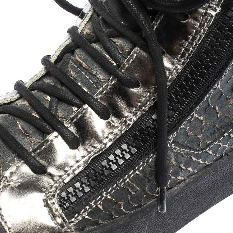 Pre Owned Giuseppe Zanotti Python Embossed Leather Double Zip High Top Sneakers Size 41