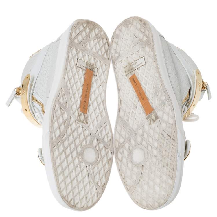 Pre Owned Giuseppe Zanotti White Croc Embossed Leather Coby High Top Sneakers Size 44.5