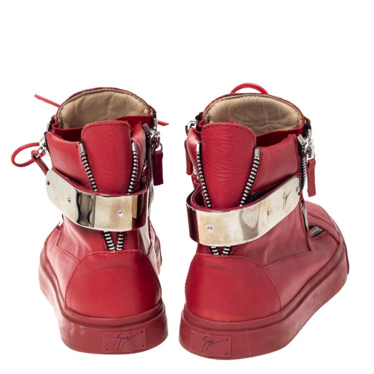 Pre Owned Giuseppe Zanotti Red Leather London High Top Sneakers Size 44.5