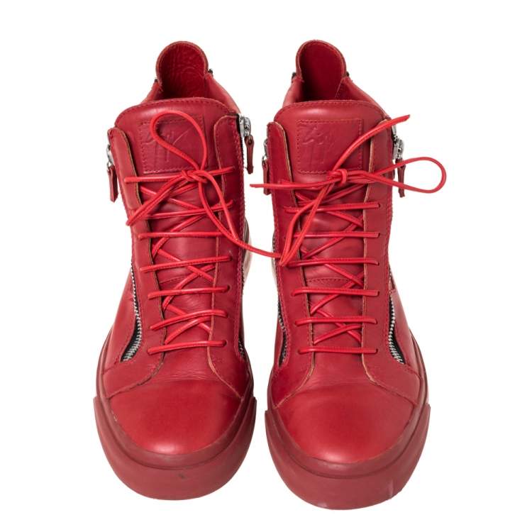 Pre Owned Giuseppe Zanotti Red Leather London High Top Sneakers Size 44.5