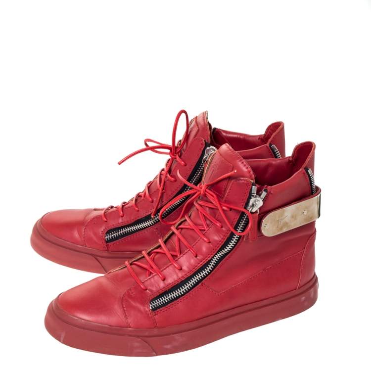 Pre Owned Giuseppe Zanotti Red Leather London High Top Sneakers Size 44.5