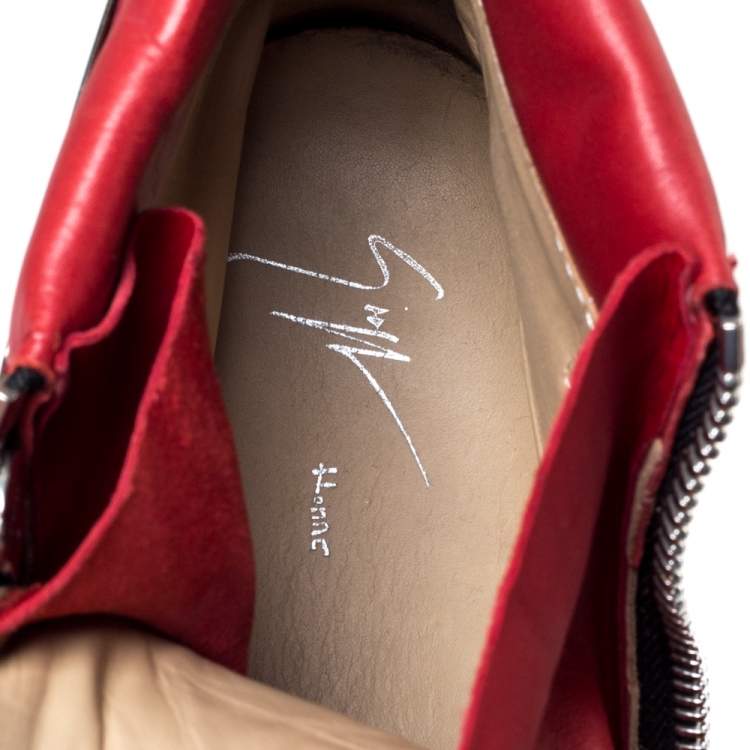 Pre Owned Giuseppe Zanotti Red Leather London High Top Sneakers Size 44.5