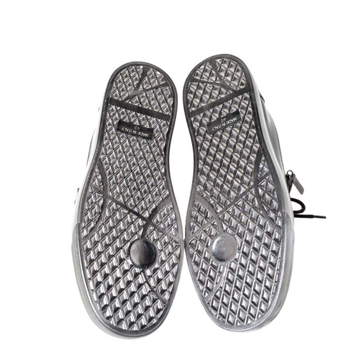 Pre Owned Giuseppe Zanotti Metallic Gunmetal Leather May London Double Chain Low Top Sneakers Size 46