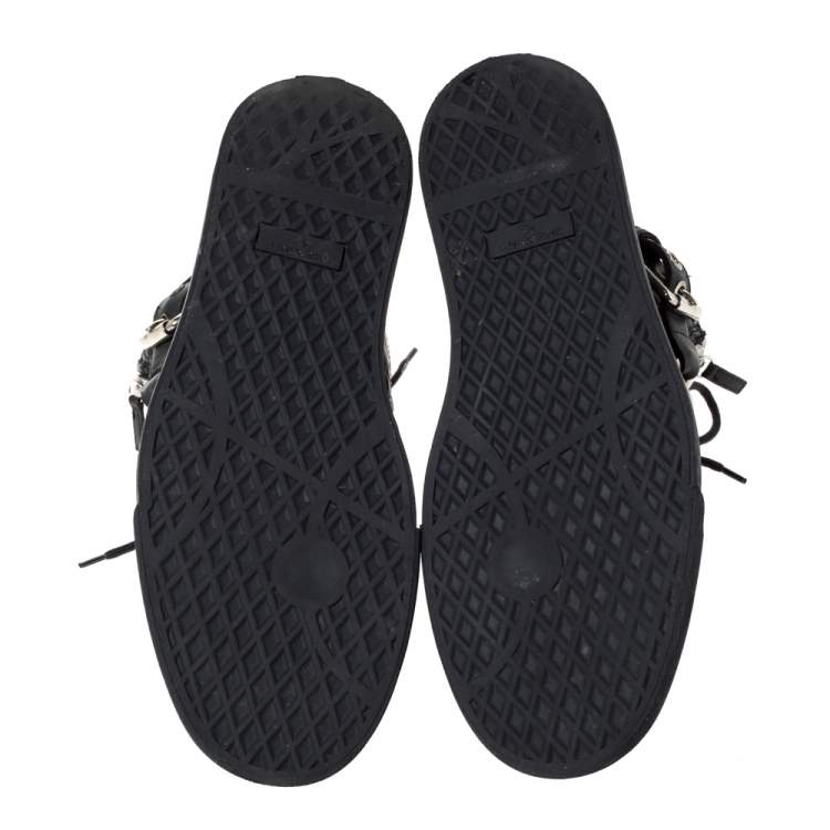 Pre Owned Giuseppe Zanotti Black Croc Embossed Leather Chain Embellished London High Top Sneakers Size 45