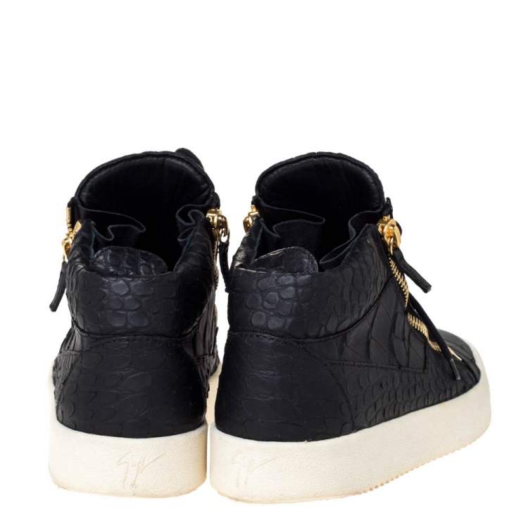 مملوكة مسبقًا Giuseppe Zanotti Black Croc Embossed Leather London High Top Sneakers Size 45