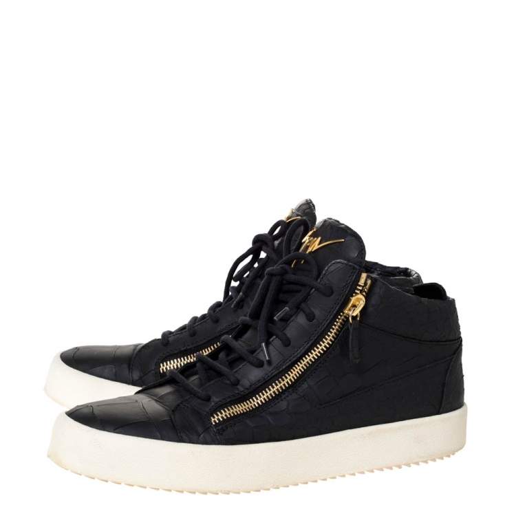 مملوكة مسبقًا Giuseppe Zanotti Black Croc Embossed Leather London High Top Sneakers Size 45