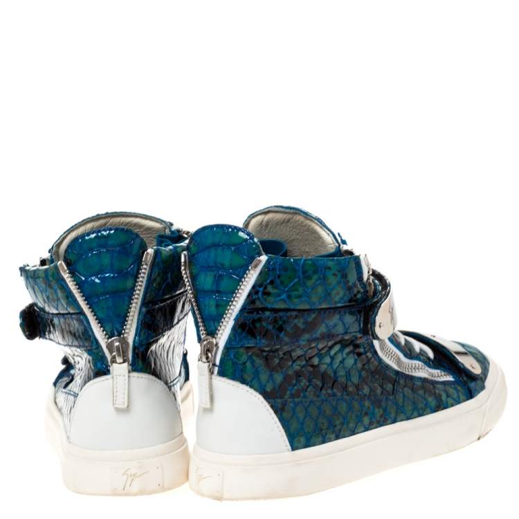 Pre Owned Giuseppe Zanotti Multicolor Python Embossed Leather Coby High Top Sneakers Size 44.5