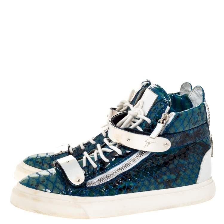 Pre Owned Giuseppe Zanotti Multicolor Python Embossed Leather Coby High Top Sneakers Size 44.5