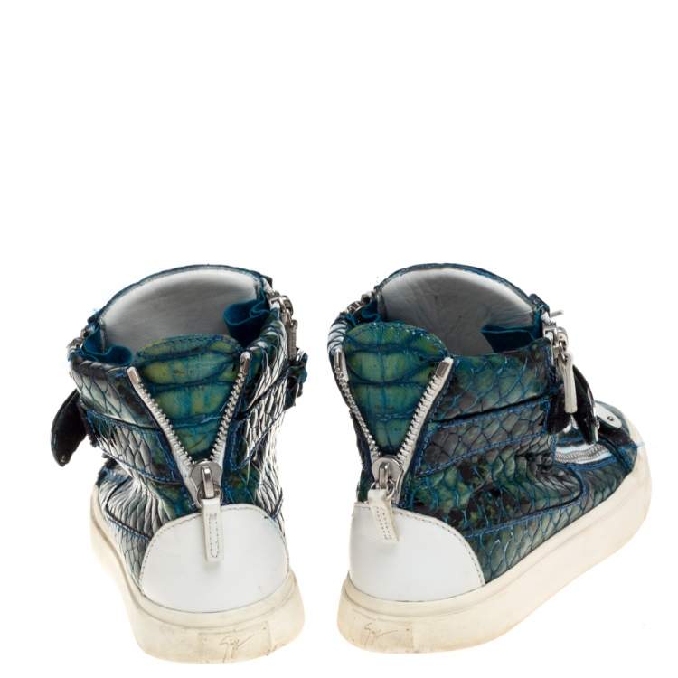 مملوكة مسبقًا Giuseppe Zanotti Blue Croc Embossed Leather Coby High Top Sneakers Size 41