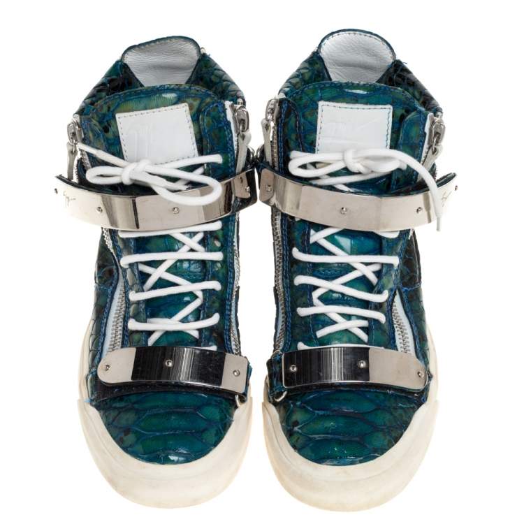 مملوكة مسبقًا Giuseppe Zanotti Blue Croc Embossed Leather Coby High Top Sneakers Size 41