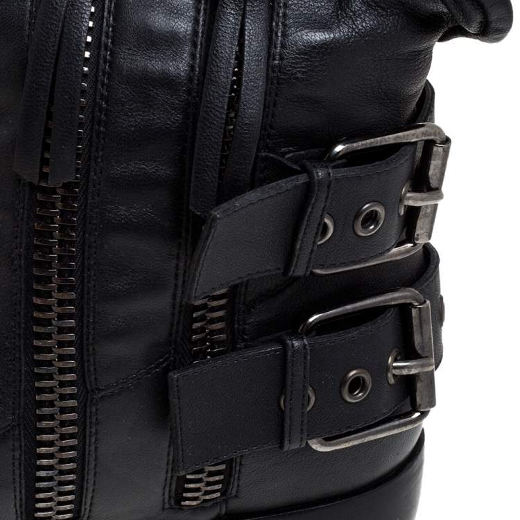 Pre Owned Giuseppe Zanotti Black Leather Buckle Ankle Boots Size 43