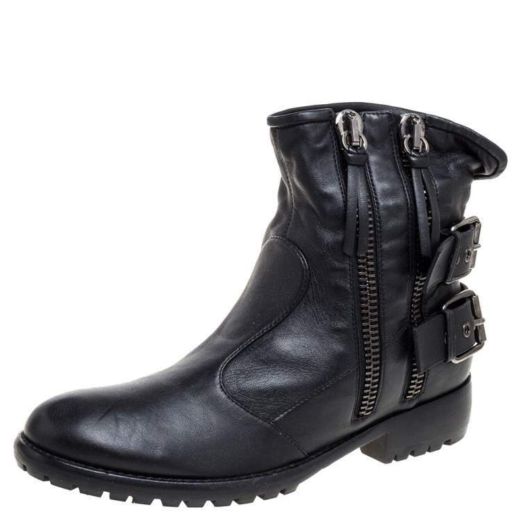 Giuseppe Black Leather Buckle Ankle Boots Size Giuseppe Zanotti |