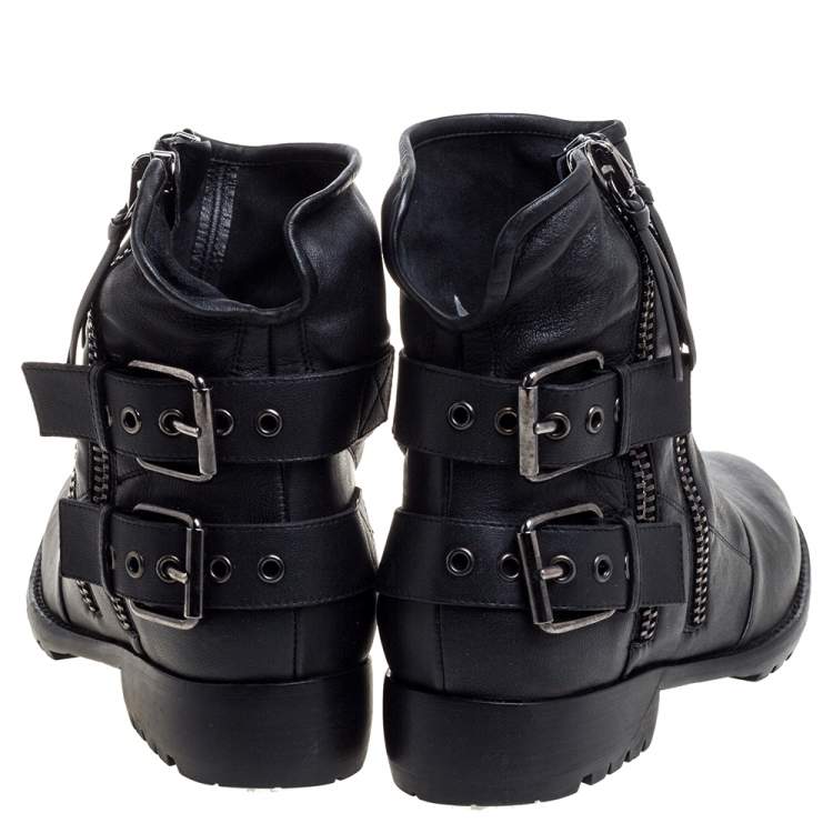 Pre Owned Giuseppe Zanotti Black Leather Buckle Ankle Boots Size 43