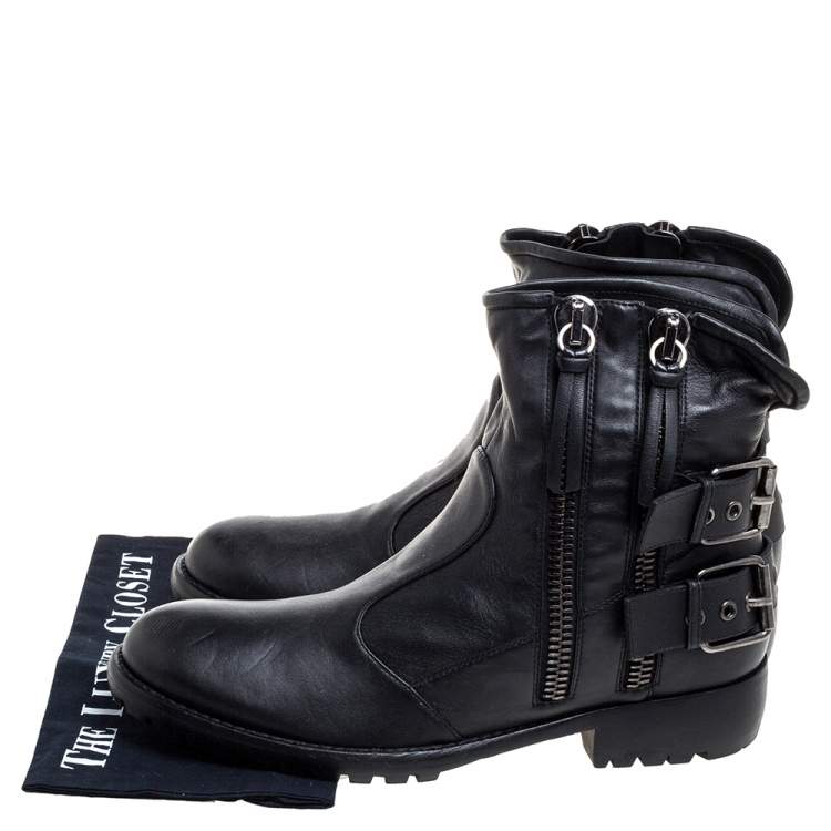 Pre Owned Giuseppe Zanotti Black Leather Buckle Ankle Boots Size 43