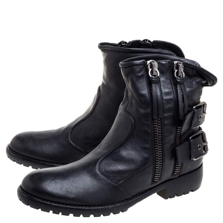 Pre Owned Giuseppe Zanotti Black Leather Buckle Ankle Boots Size 43