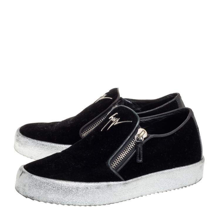 Pre Owned Giuseppe Zanotti Black Velvet Eve Slip On Sneakers Size 40